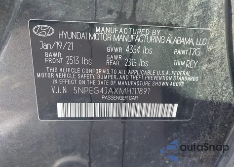 2021 Hyundai Sonata Se z USA, uszkodzony, nr VIN 5NPEG4JAXMH111891